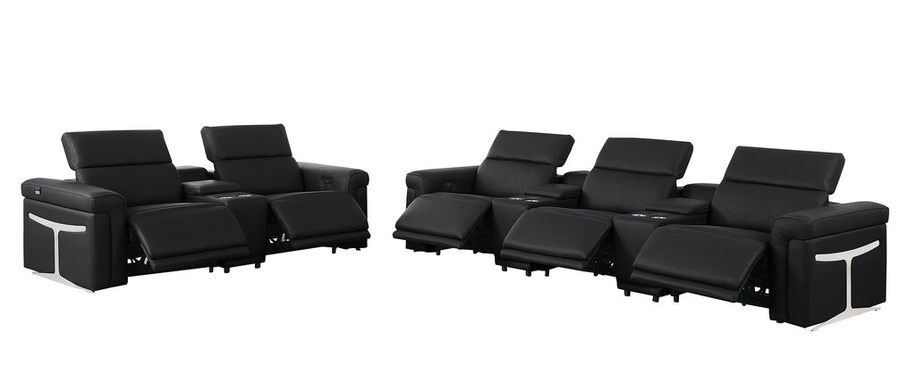 1126 Divanitalia 8-Piece Modular Power Reclining Sofa & Loveseat Set in Top Grain Italian Leather with 5 Power Recliners & Power Headrests - Black - SKU 1126-BLACK-8.5-HT - view 5