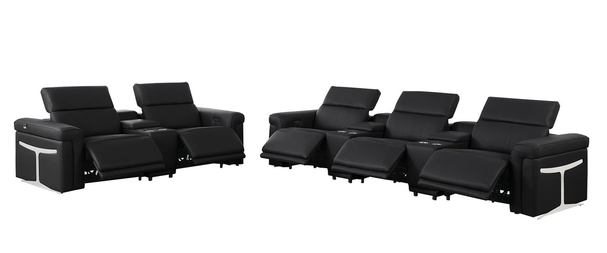 1126 Divanitalia 8-Piece Modular Power Reclining Sofa & Loveseat Set in Top Grain Italian Leather with 5 Power Recliners & Power Headrests - Black - SKU 1126-BLACK-8.5-HT - view 5