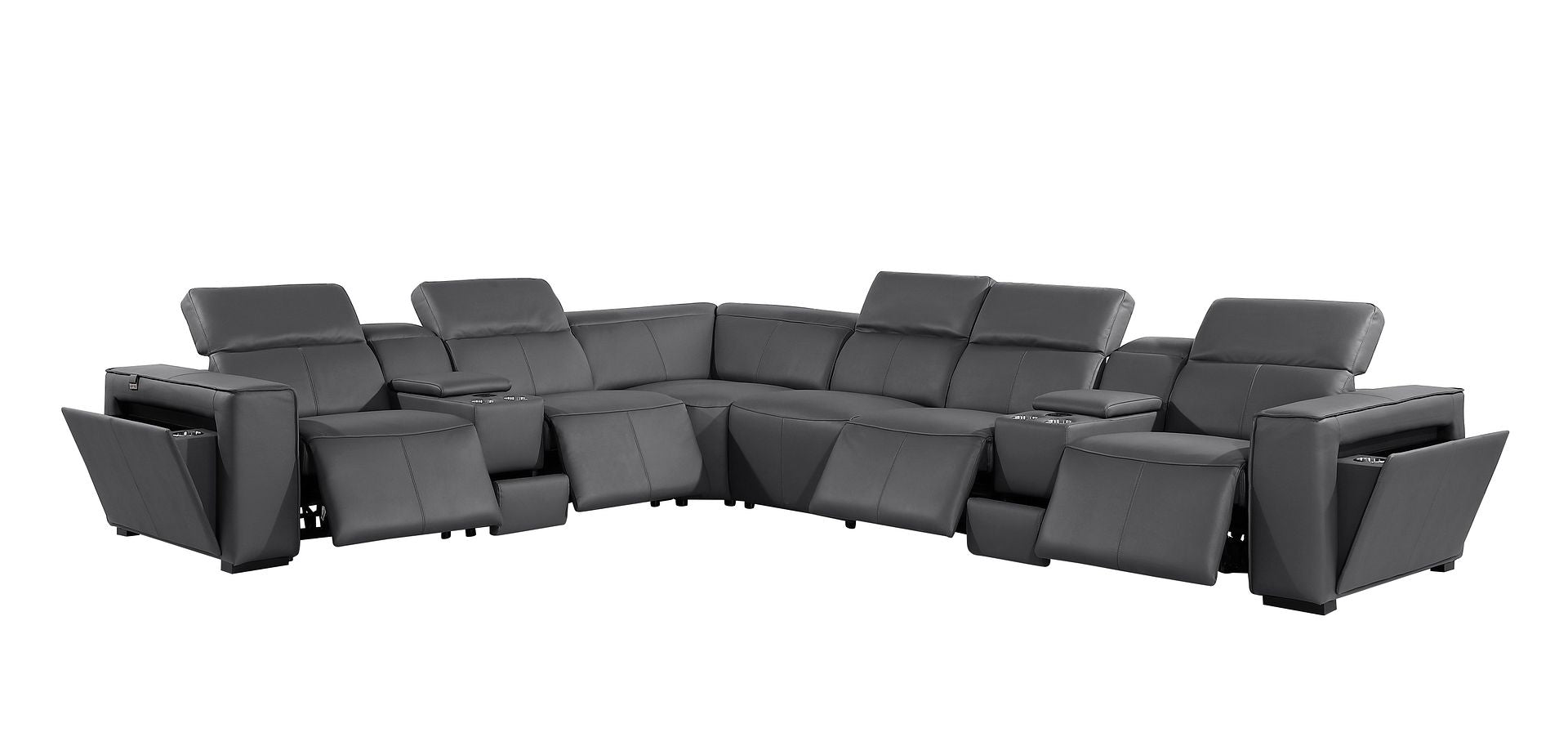 1224 Divanitalia 8-Piece U-Shaped Sectional Sofa in Top Grain Italian Leather with 4 Power Recliners & Power Headrests