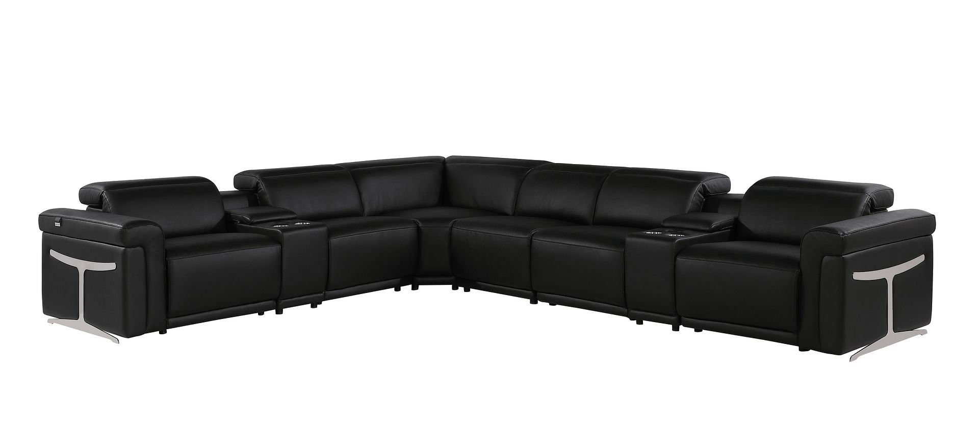 1126 Divanitalia 8-Piece L-Shaped Sectional Sofa in Top Grain Italian Leather with 4 Power Recliners & Power Headrests