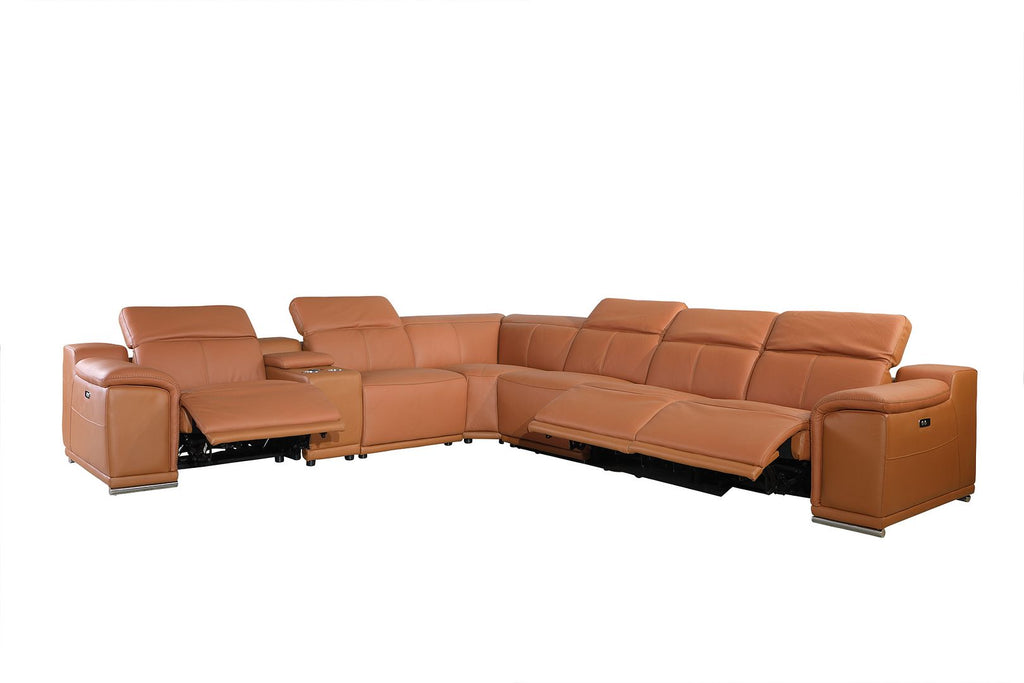 9762 Divanitalia 7-Piece L-Shaped Top Grain Italian Leather Sectional Sofa with 4 Power Recliners