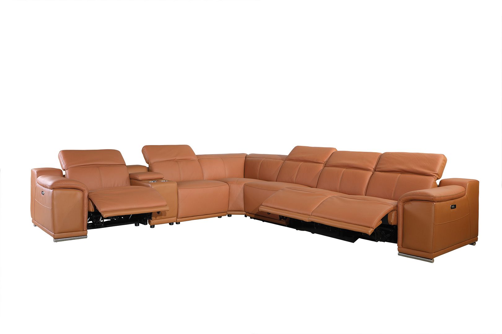 9762 Divanitalia 7-Piece L-Shaped Top Grain Italian Leather Sectional Sofa with 4 Power Recliners