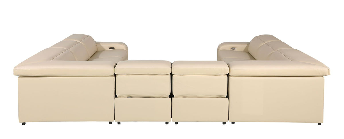1116 Divanitalia 8-Piece U-Shaped Sectional Sofa in Top Grain Italian Leather with 4 Power Recliners & Power Headrests - Beige - SKU 1116-BEIGE-8PC-4PWR-U-NC-SECTIONAL-GROUP - view 6