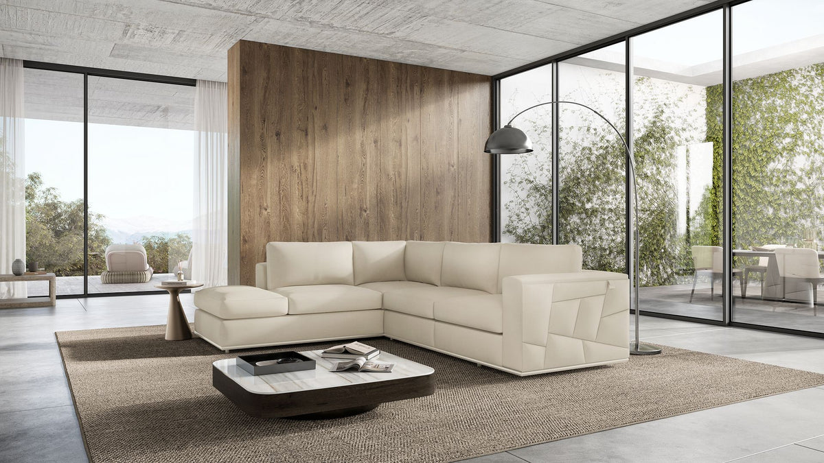 998 Divanitalia Cream Left Arm Facing Sectional Sofa in Top-grain Italian Leather - Beige - SKU 998-Sectional-LAF-CHAISE-CREAM
