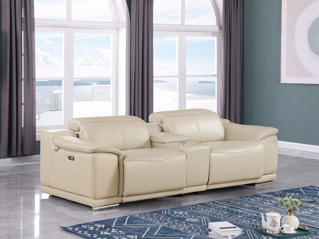 9762 Divanitalia 3-Piece Modular Power Reclining Console Loveseat with 2 Power Recliners in Top Grain Italian Leather - Beige