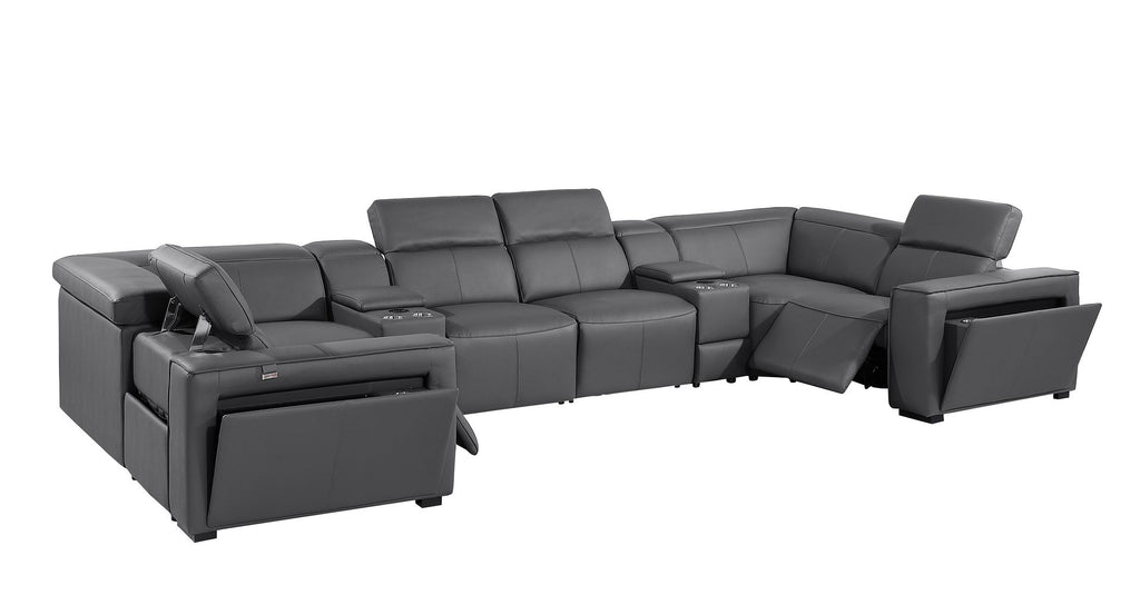 1224 Divanitalia 8-Piece U-Shaped Sectional Sofa in Top Grain Italian Leather with 2 Power Recliners & Power Headrests - Dark Grey - SKU 1224-DK-GREY-8PC-2PWR-U-SECTIONAL - view 5