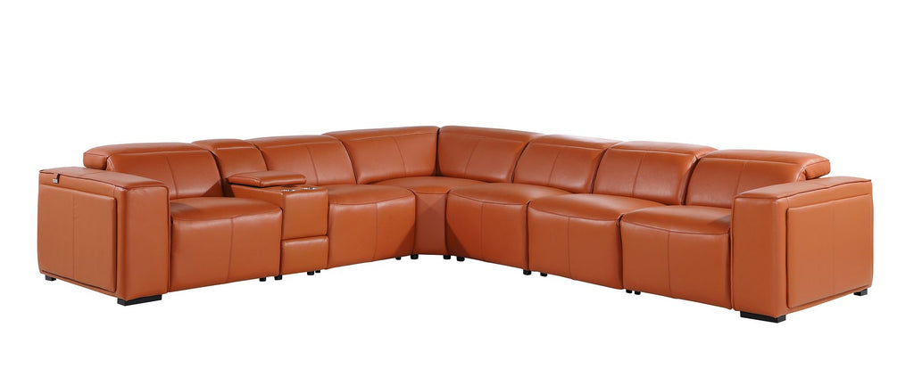 1224 Divanitalia 7-Piece L-Shaped Sectional Sofa in Top Grain Italian Leather with 4 Power Recliners & Power Headrests