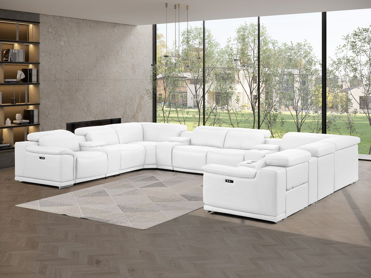 2679 12-Piece U-Shaped Power Reclining Sectional Sofa in Genuine Leather - 4 Recliners - White - SKU 2679-WHITE-12PC-4PWR-U-SECT