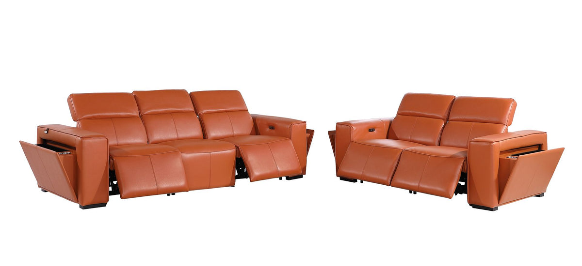 1224 Divanitalia 5-Piece Modular Power Reclining Sofa and Loveseat Set in Top Grain Italian Leather with 4 Power Recliners & Power Headrests - Camel - SKU 1224-CAMEL-5.4-HT-2PC - view 4