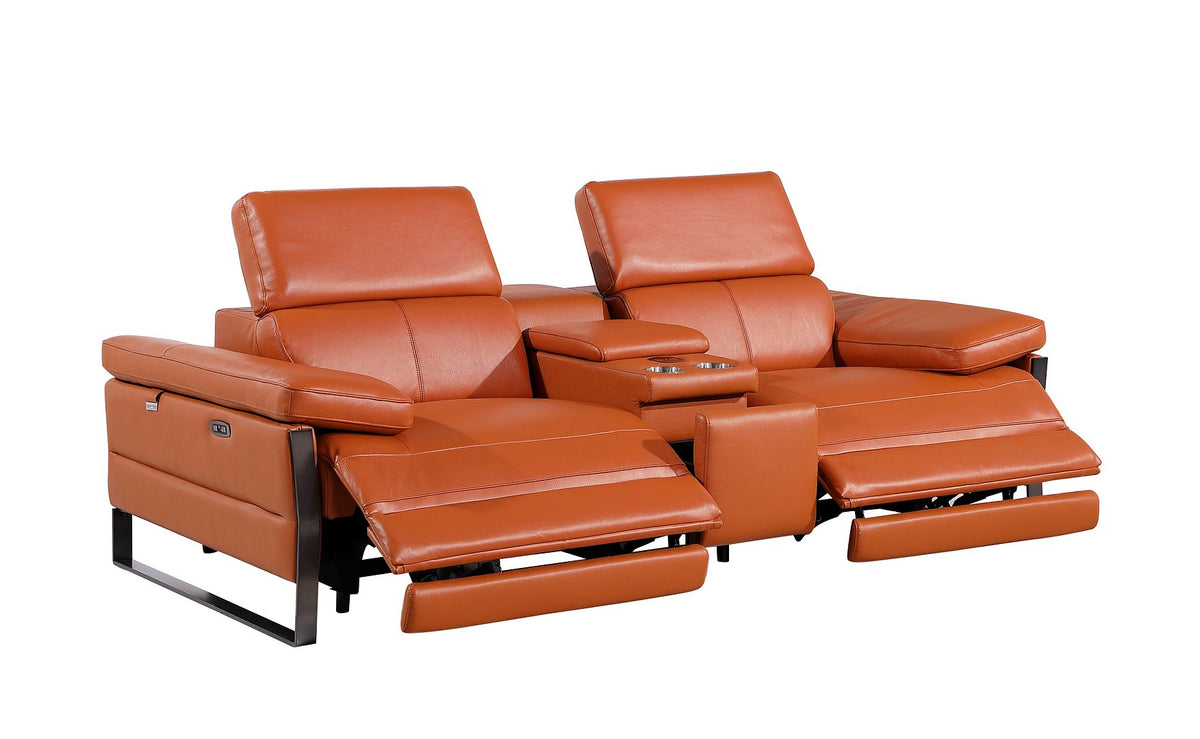 1246 Divanitalia Modular Power Dual Reclining Sofa, Console Loveseat, and Chair Set with Power Headrests - Top Grain Italian Leather - Camel - SKU 1246-CAMEL-7.5-HT-3PC - view 8