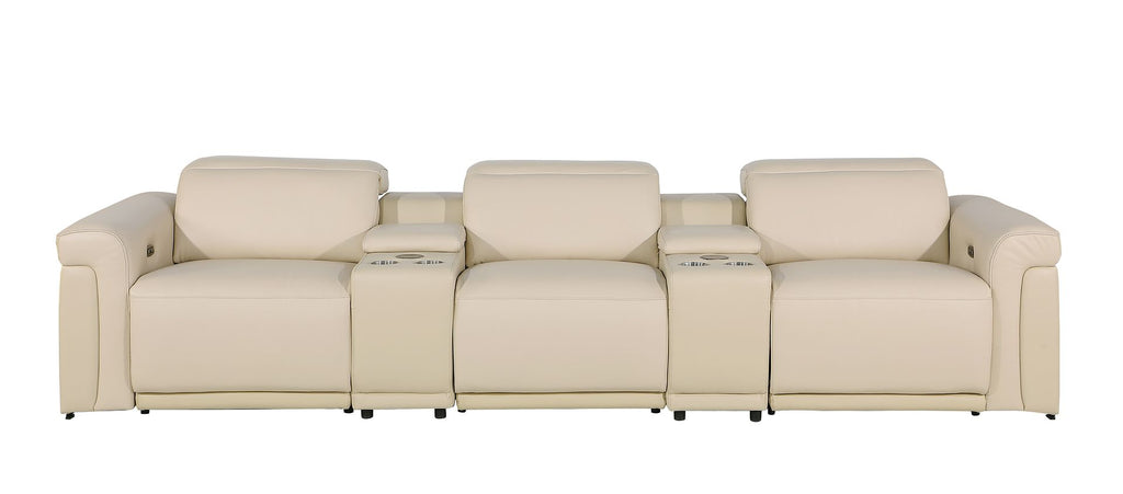 1126 Divanitalia 5-Piece Modular Power Reclining Sofa in Top Grain Italian Leather with 3 Power Recliners & Power Headrests