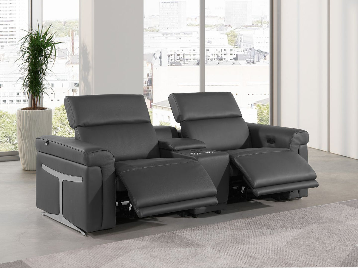 1126 Divanitalia 3-Piece Modular Power Reclining Loveseat in Top Grain Italian Leather with 2 Power Recliners & Power Headrests - Dark Grey - SKU 1126-DK_GREY-3.2-HT - view 2