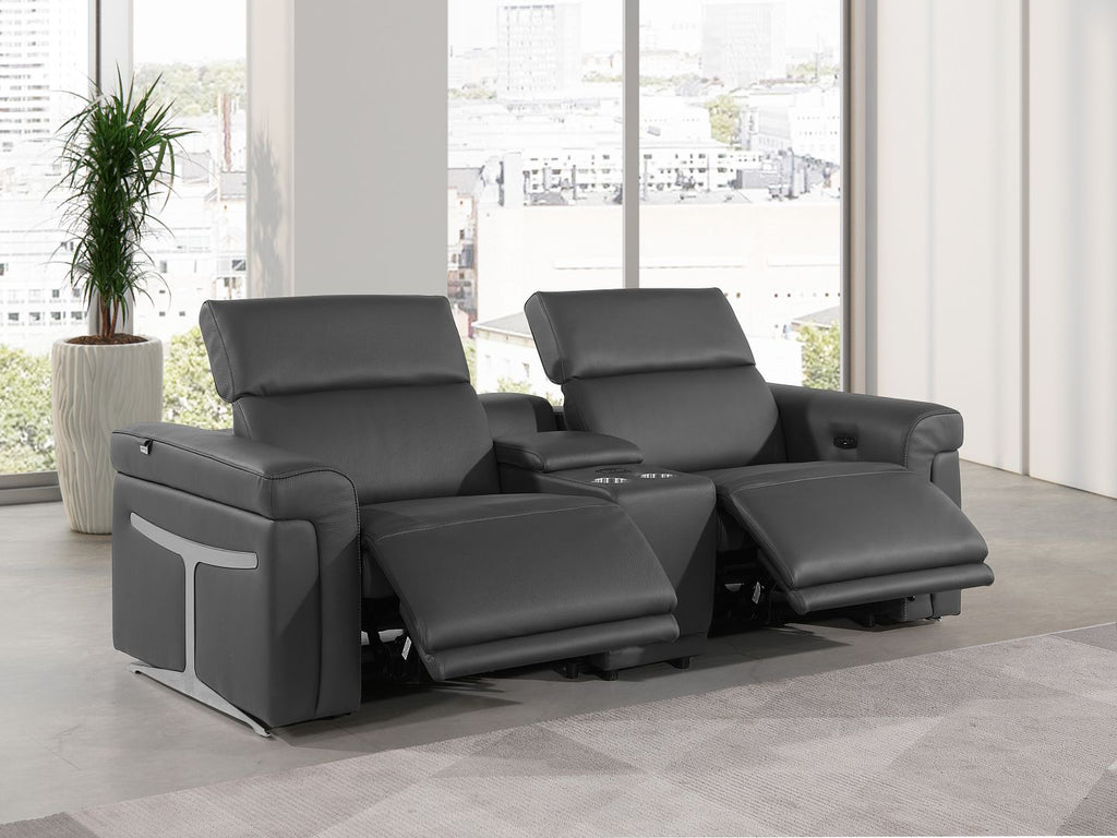 1126 Divanitalia 3-Piece Modular Power Reclining Loveseat in Top Grain Italian Leather with 2 Power Recliners & Power Headrests