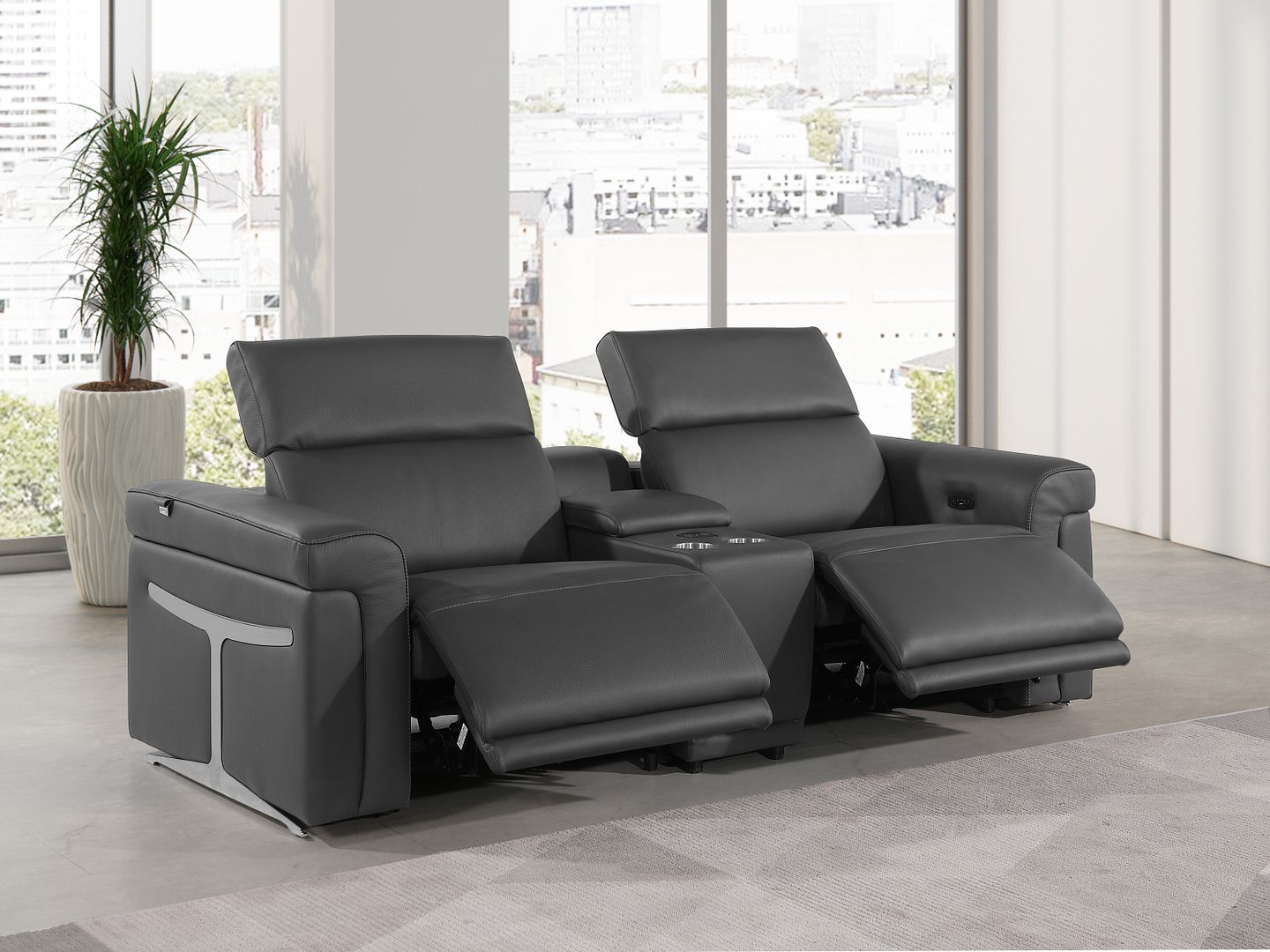 1126 Divanitalia 3-Piece Modular Power Reclining Loveseat in Top Grain Italian Leather with 2 Power Recliners & Power Headrests