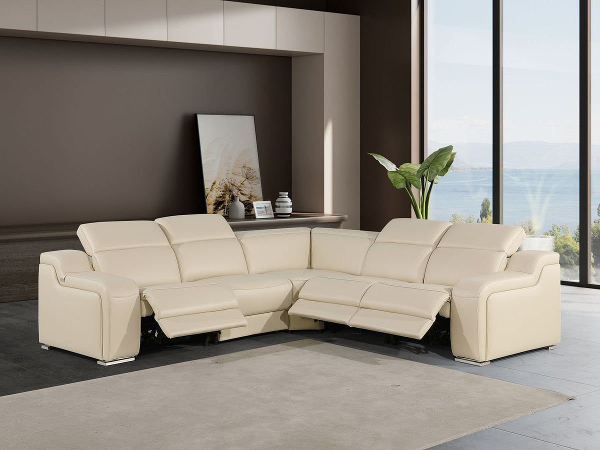 1116 Divanitalia 5-Piece L-Shaped Sectional Sofa in Top Grain Italian Leather with 3 Power Recliners & Power Headrests - Beige - SKU 1116-BEIGE-5PC-3PWR-SECTIONAL- GROUP