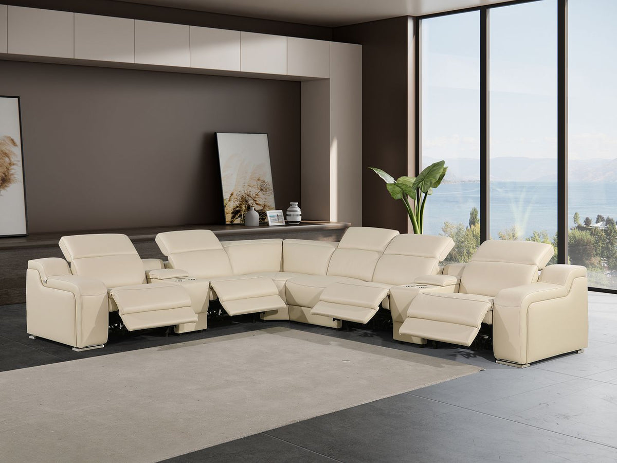 1116 Divanitalia 8-Piece L-Shaped Sectional Sofa in Top Grain Italian Leather with 4 Power Recliners & Power Headrests - Beige - SKU 1116-BEIGE-8PC-4PWR-SECTIONAL - GROUP