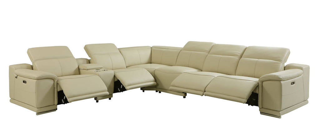 9762 Divanitalia 7-Piece L-Shaped Top Grain Italian Leather Sectional Sofa with 4 Power Recliners