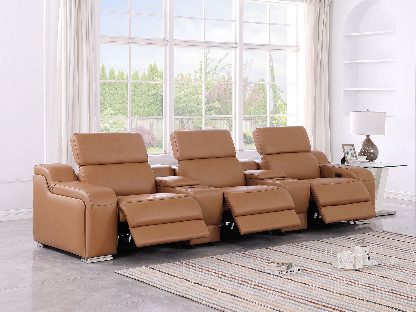 1116 Divanitalia 5-Piece Modular Power Reclining Sofa in Top Grain Italian Leather with 3 Power Recliners & Power Headrests