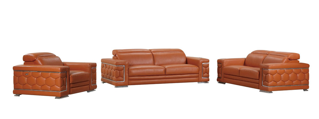 692 Divanitalia 3-Piece Sofa Set with Adjustable Headrest in Top-grain Italian Leather - Camel - SKU 692- CAMEL 3PC (S/L/CH) - GROUP - view 2