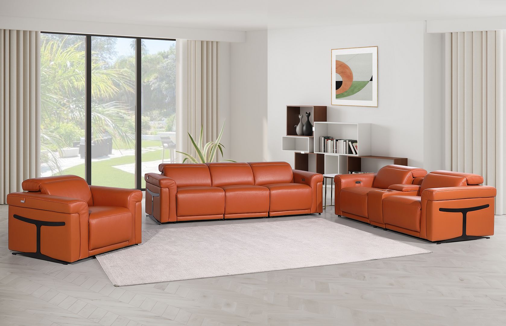 1126 Divanitalia 7-Piece Modular Power Reclining Sofa, Loveseat & Chair Set in Top Grain Italian Leather with 5 Power Recliners & Power Headrests - Camel - SKU 1126-CAMEL-7.5-HT-3PC