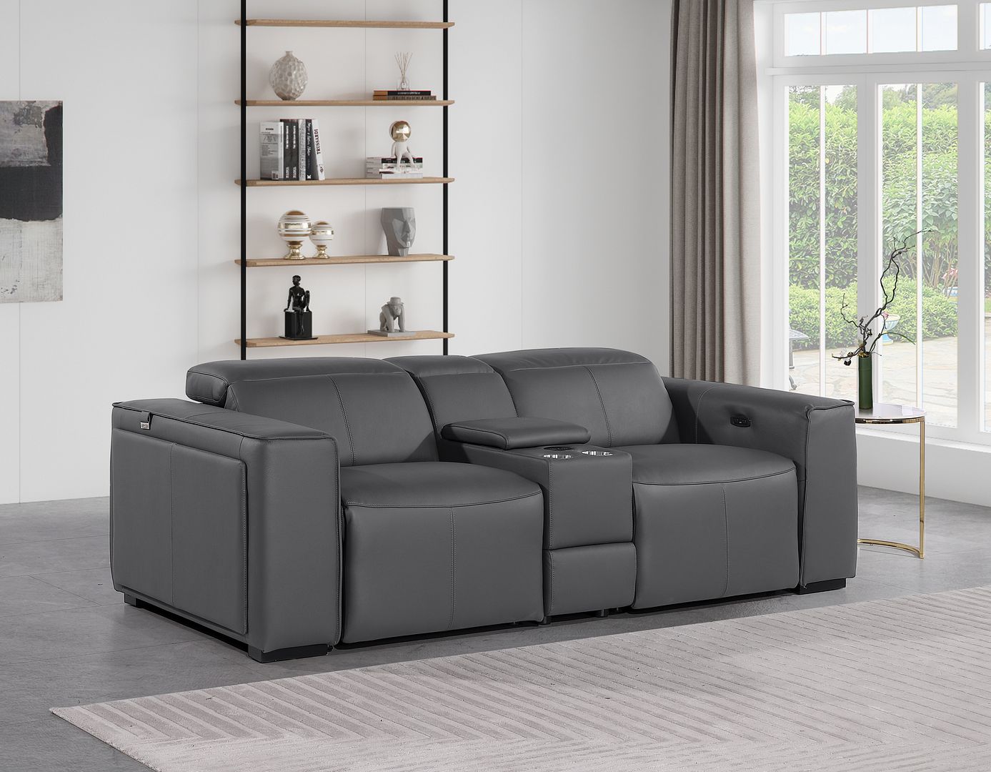 1224 Divanitalia 3-Piece Modular Power Reclining Loveseat in Top Grain Italian Leather with 2 Power Recliners & Power Headrests - Dark Grey