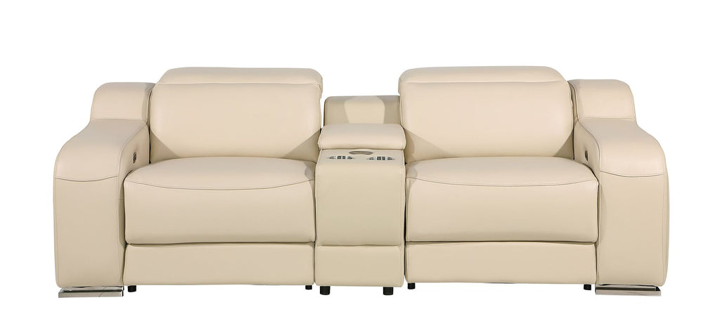 1116 Divanitalia 3-Piece Modular Power Reclining Console Loveseat in Top Grain Italian Leather with 2 Power Recliners & Power Headrests