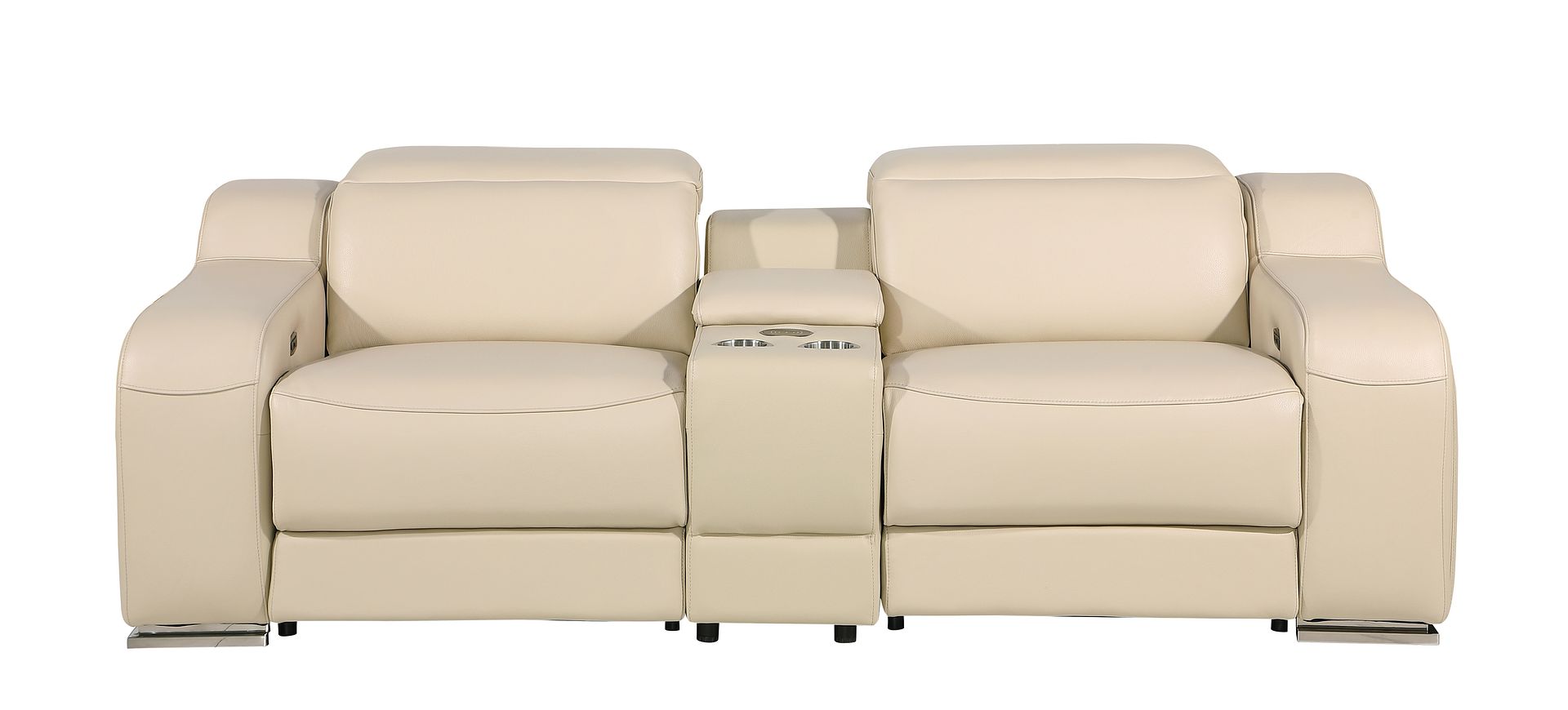 1116 Divanitalia 3-Piece Modular Power Reclining Console Loveseat in Top Grain Italian Leather with 2 Power Recliners & Power Headrests