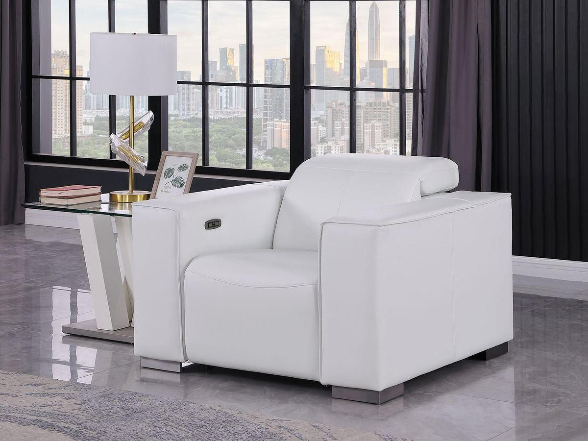 1208 Leather Power Reclining Chair with Power Headrest - White - SKU 1208-WHITE-PWR-CH