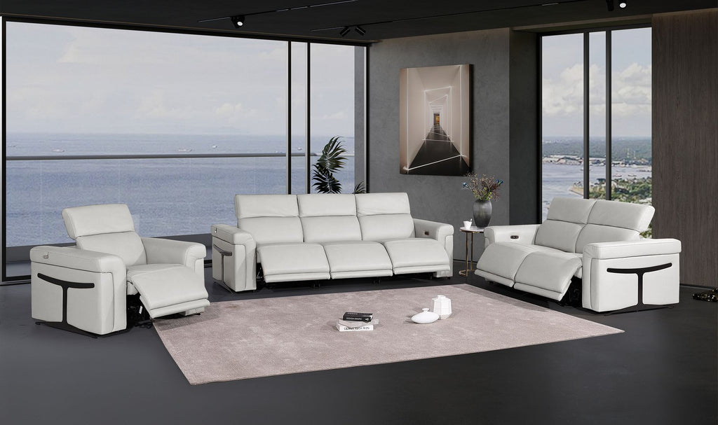 1126 Divanitalia 6-Piece Modular Power Reclining Sofa, Loveseat & Chair Set in Top Grain Italian Leather with 6 Power Recliners & Power Headrests - Light Grey - SKU 1126-LT_GREY-6.6-HT-3PC - view 2