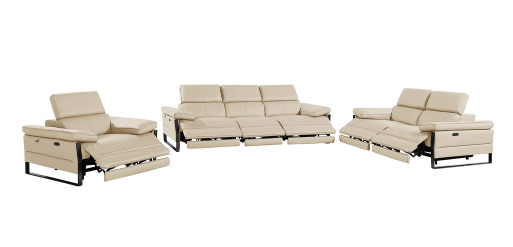 1246 Divanitalia Modular Power Triple Reclining Sofa, Loveseat, and Chair Set with Power Headrests - Top Grain Italian Leather - Beige - SKU 1246-BEIGE-6.6-HT-3PC - view 4