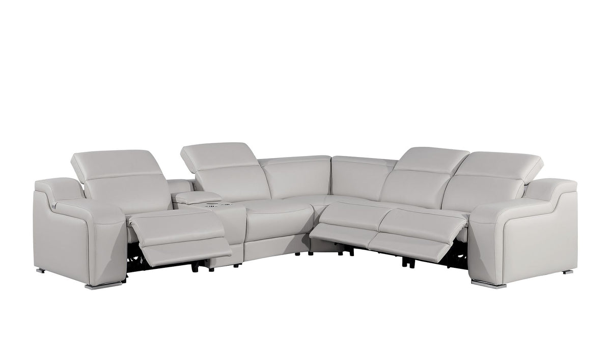 1116 Divanitalia 6-Piece L-Shaped Sectional Sofa in Top Grain Italian Leather with 3 Power Recliners & Power Headrests - Light Grey - SKU 1116-LT-GREY-6PC-3PWR-SECTIONAL- GROUP - view 3