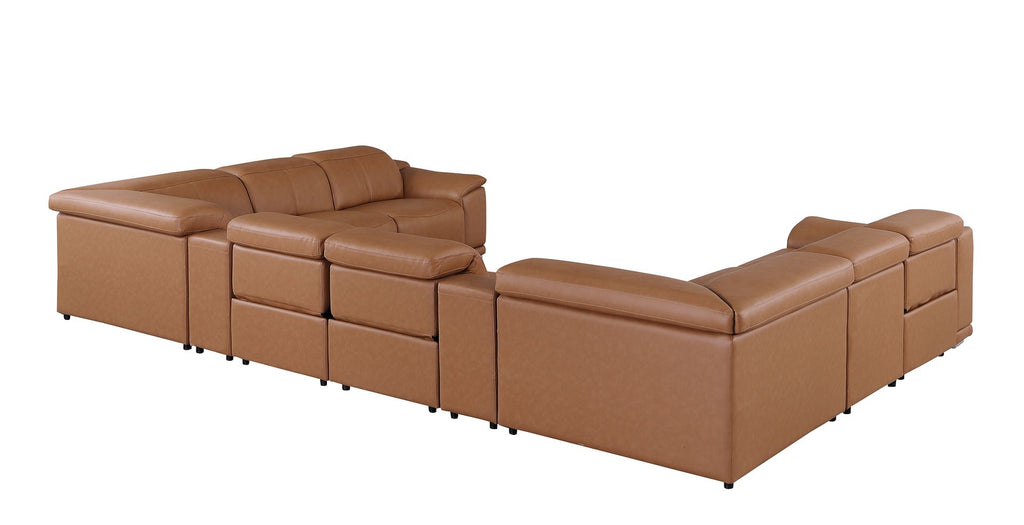 9762 Divanitalia 10-Piece U-Shaped Top Grain Italian Leather Sectional Sofa with 4 Power Recliners