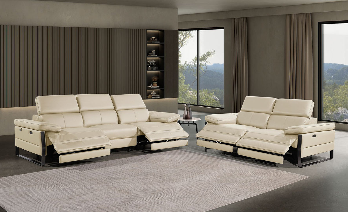 1246 Divanitalia Modular Power Dual Reclining Sofa and Loveseat Set with Power Headrests - Top Grain Italian Leather - Beige - SKU 1246-BEIGE-5.4-HT-2PC - view 2