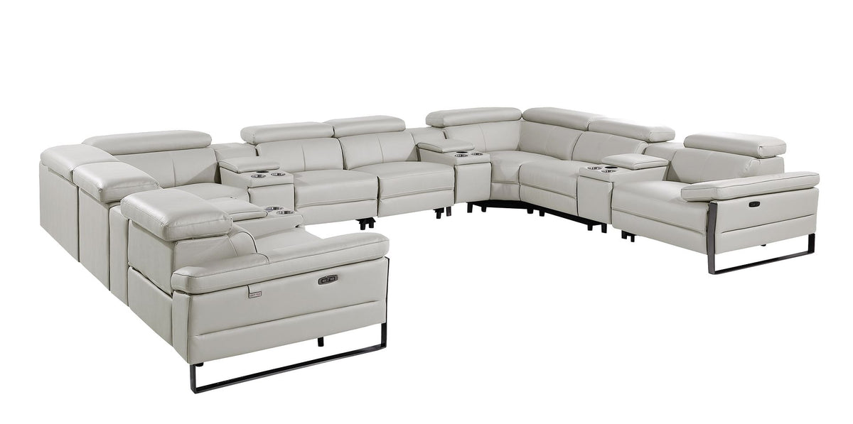 1246 Divanitalia 12-Piece U-Shaped Modular Power Reclining Sectional Sofa with 4 Power Recliners and Power Headrests - Top Grain Italian Leather - Light Grey - SKU 1246-LT-GREY-12PC-4PWR-U-SECTIONAL - view 2