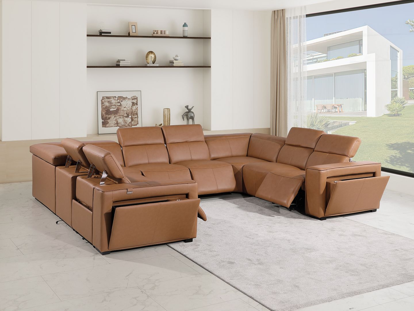 1224 Divanitalia 8-Piece U-Shaped Sectional Sofa in Top Grain Italian Leather with 4 Power Recliners & Power Headrests