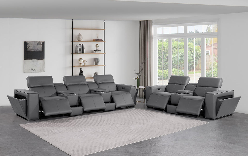 1224 Divanitalia 8-Piece Modular Power Reclining Sofa & Loveseat Set in Top Grain Italian Leather with 5 Power Recliners & Power Headrests - Dark Grey - SKU 1224-DK-GREY-8.5-HT-2PC - view 2