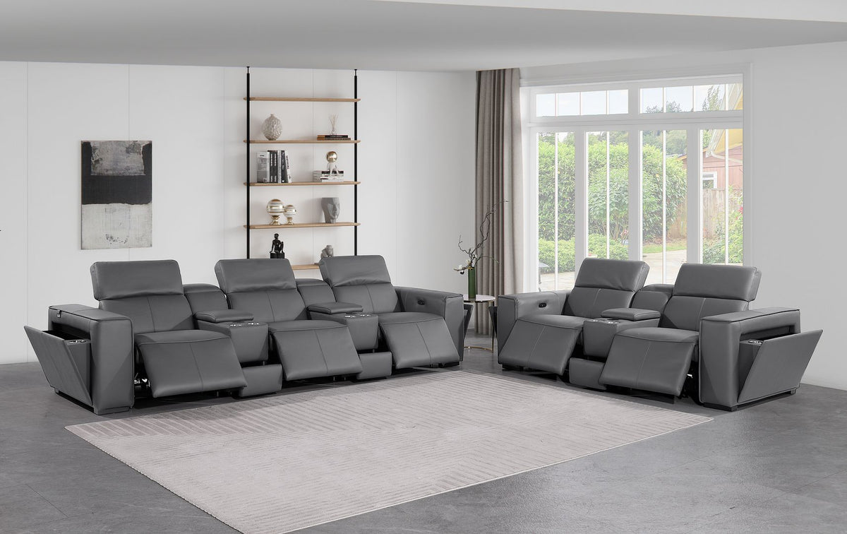 1224 Divanitalia 8-Piece Modular Power Reclining Sofa & Loveseat Set in Top Grain Italian Leather with 5 Power Recliners & Power Headrests - Dark Grey - SKU 1224-DK-GREY-8.5-HT-2PC - view 2