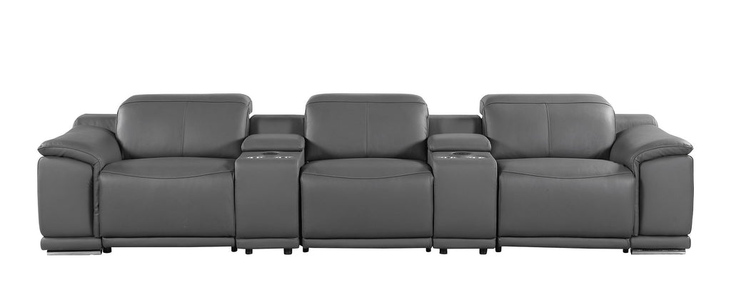 9762 Divanitalia 5-Piece Modular Power Reclining Sofa and Loveseat Set with 3 Power Recliners in Top Grain Italian Leather