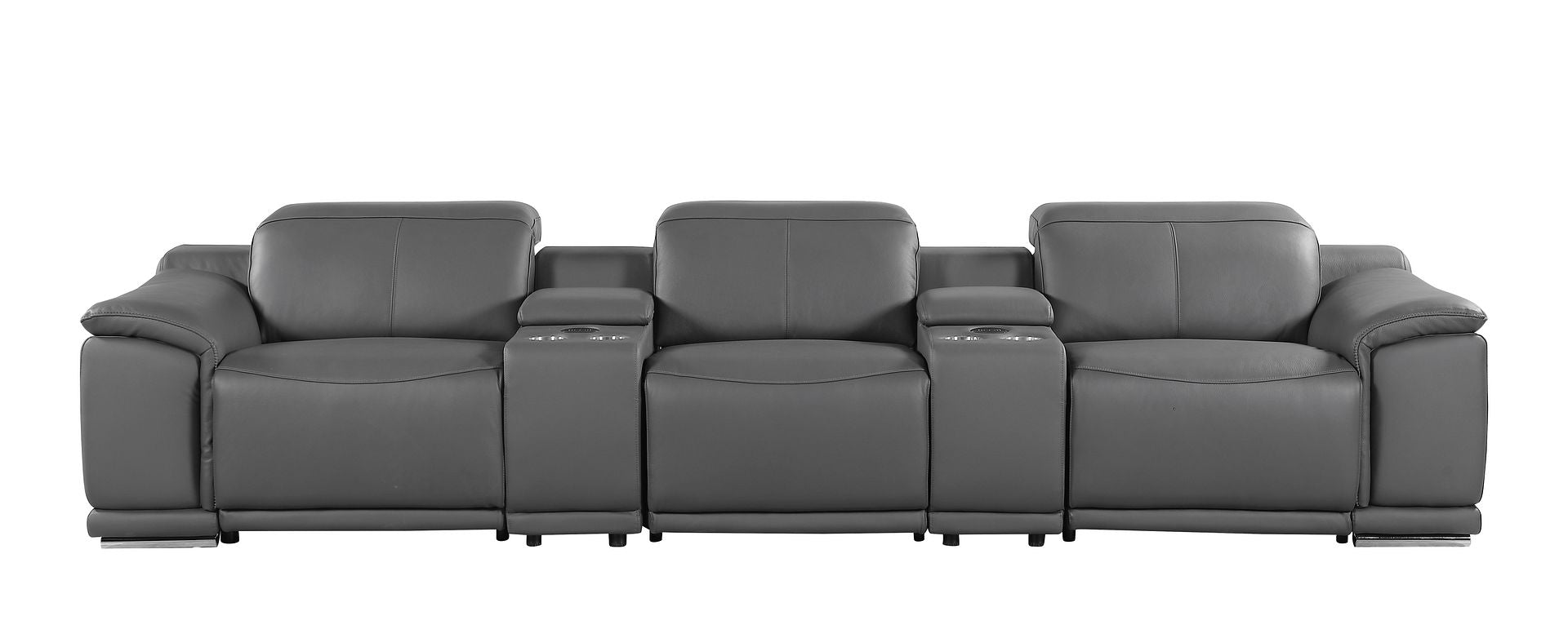 9762 Divanitalia 5-Piece Modular Power Reclining Sofa and Loveseat Set with 3 Power Recliners in Top Grain Italian Leather