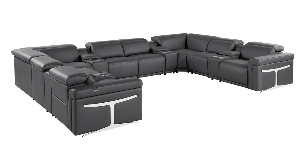 1126 Divanitalia 12-Piece U-Shaped Sectional Sofa in Top Grain Italian Leather with 4 Power Recliners & Power Headrests - Dark Grey - SKU 1126-DK_GREY-12PC-4PWR-U-SECTIONAL-GROUP - view 4