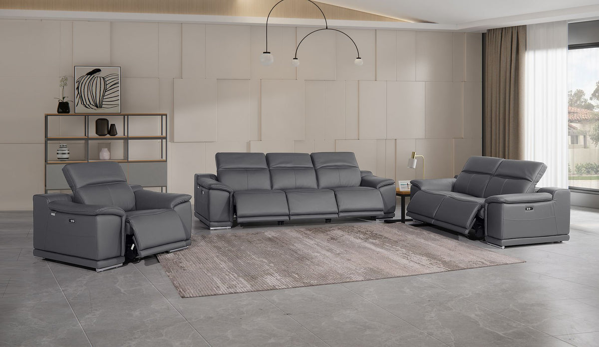 9762 Divanitalia 6-Piece Modular Power Reclining Sofa, Loveseat and Chair Set with 6 Power Recliners in Top Grain Italian Leather - Dark Grey - SKU 9762-DK-GREY-6.6-HT-3PC - view 2
