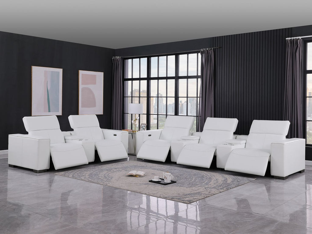 1208 Modular Leather Sofa & Loveseat with 6 Recliners and Power Headrests - White - SKU 1208-WHITE-8.5-HT - view 2