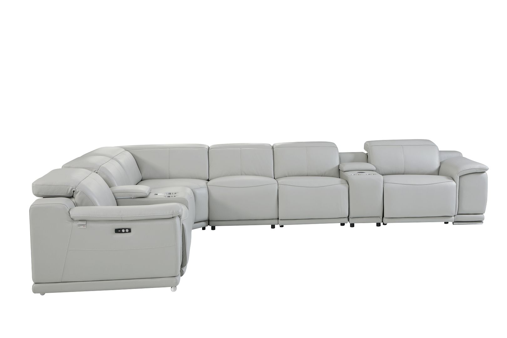 9762 Divanitalia 8-Piece L-Shaped Top Grain Italian Leather Sectional Sofa with 3 Power Recliners