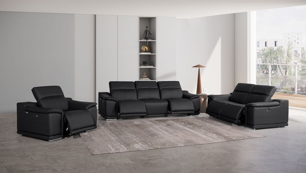 9762 Divanitalia 6-Piece Modular Power Reclining Sofa, Loveseat and Chair Set with 5 Power Recliners in Top Grain Italian Leather - Black - SKU 9762-BLACK-6.5-HT-3PC - view 2