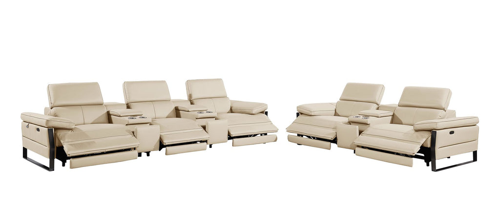 1246 Divanitalia Modular Power Reclining Dual Console Sofa and Console Loveseat Set with Power Headrests - Top Grain Italian Leather - Beige - SKU 1246-BEIGE-8.5-HT-2PC - view 5