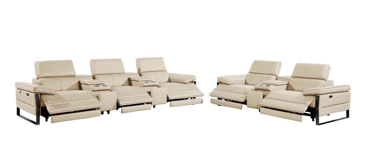 1246 Divanitalia Modular Power Reclining Dual Console Sofa and Console Loveseat Set with Power Headrests - Top Grain Italian Leather - Beige - SKU 1246-BEIGE-8.5-HT-2PC - view 5