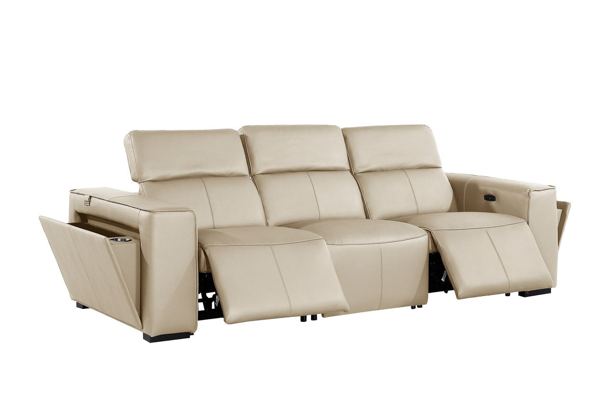 1224 Divanitalia 6-Piece Modular Power Reclining Sofa, Loveseat & Chair Set in Top Grain Italian Leather with 5 Power Recliners & Power Headrests - Beige - SKU 1224-BEIGE-6.5-HT-3PC - view 6