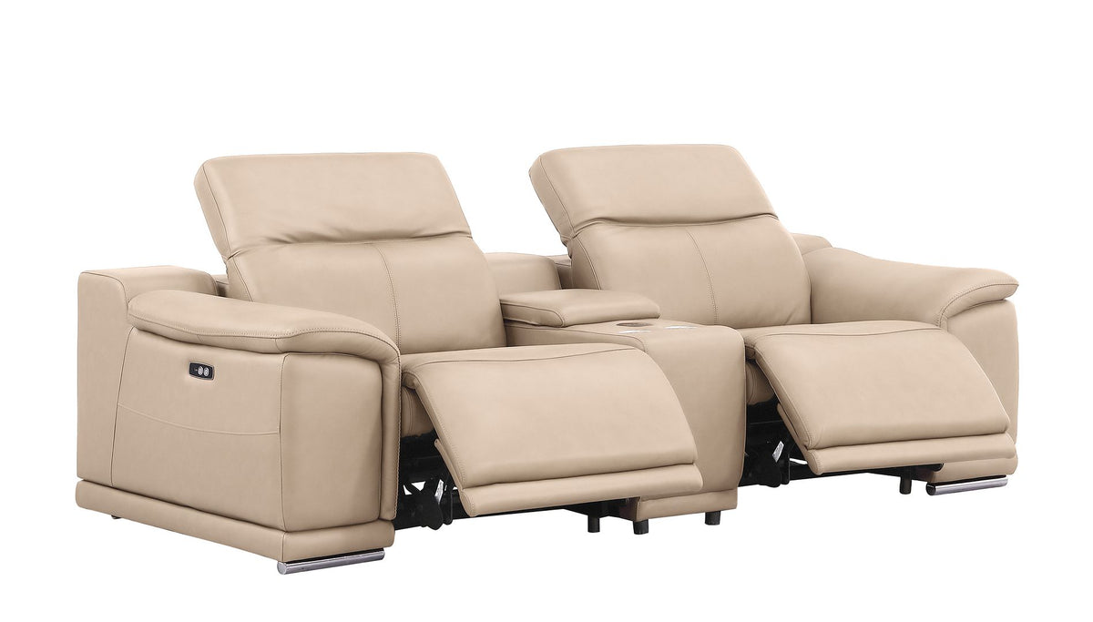 2679 Genuine Leather Console Loveseat with Dual Power Recliners - Beige - SKU 2679-BEIGE-3.2-HT - view 4