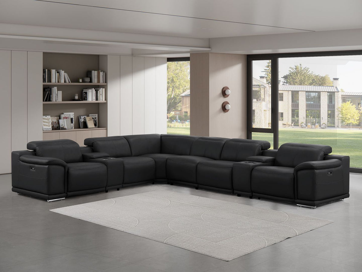 2679 8-Piece L-Shaped Power Reclining Sectional Sofa in Genuine Leather - 4 Recliners - Black - SKU 2679-BLACK-8PC-4PWR-L-SECT