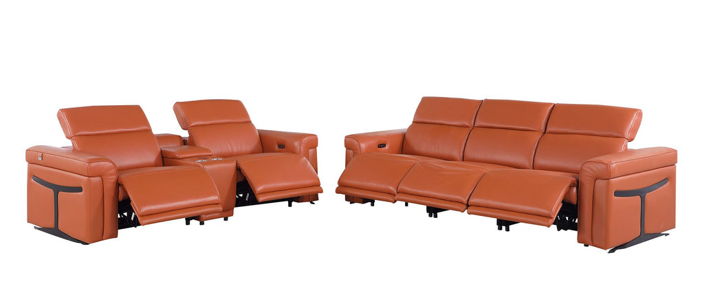 1126 Divanitalia 6-Piece Modular Power Reclining Sofa and Console Loveseat Set in Top Grain Italian Leather with 5 Power Recliners & Power Headrests - Camel - SKU 1126-CAMEL-6.5-HT - view 4